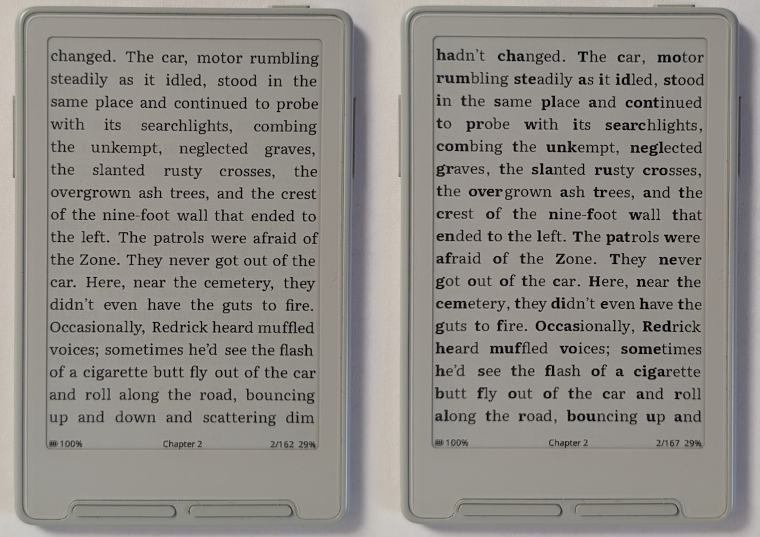 Comparison of the same page with and without Bionic Reading enabled