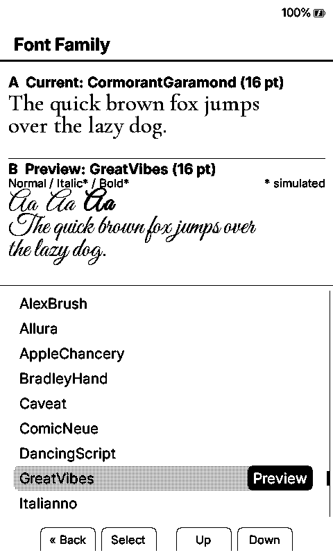 Cormorant Garamond current and Great Vibes preview