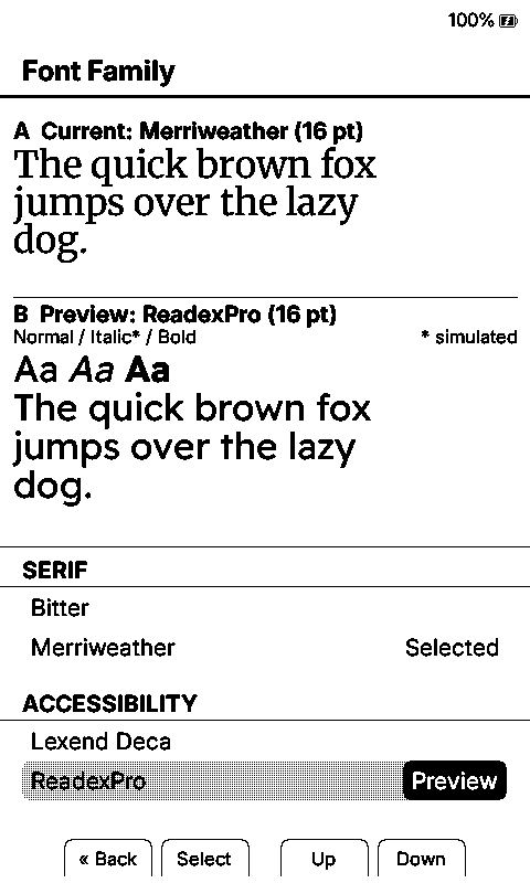 Merriweather current and Readex Pro preview