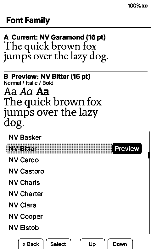 NV Garamond current and NV Bitter preview