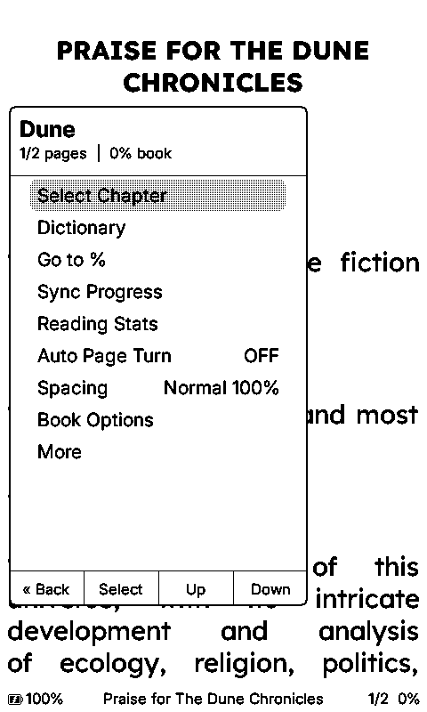 Duet reader quick menu