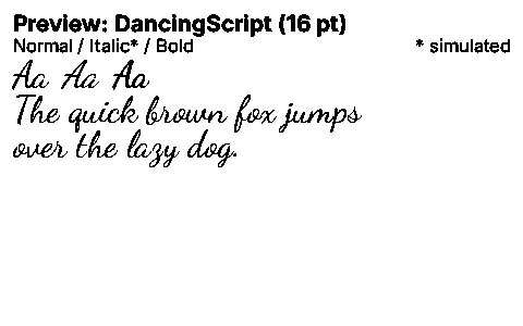 DancingScript Duet font specimen