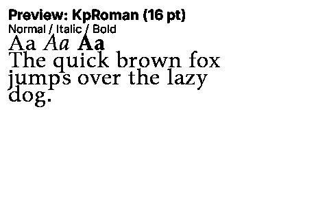 KpRoman Duet font specimen