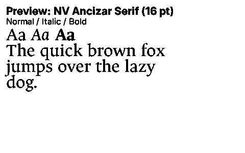 NV Ancizar Serif Duet font specimen
