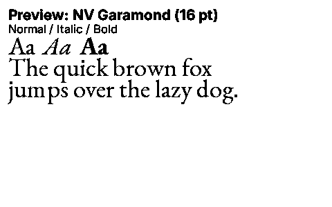 NV Garamond Duet font specimen