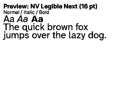 NV Legible Next Duet font specimen