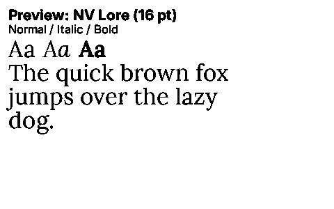 NV Lore Duet font specimen