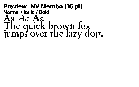 NV Membo Duet font specimen