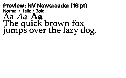 NV Newsreader Duet font specimen