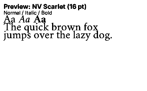 NV Scarlet Duet font specimen