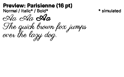Parisienne Duet font specimen