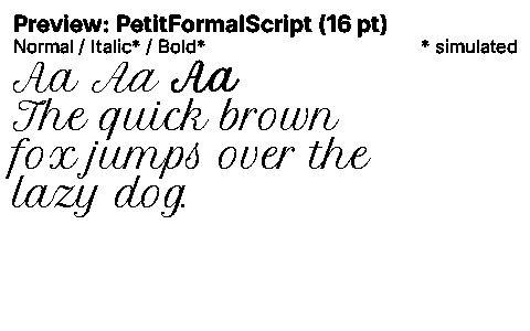 PetitFormalScript Duet font specimen