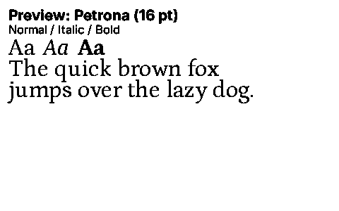 Petrona Duet font specimen