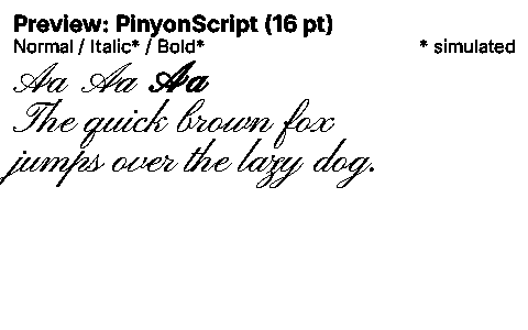 PinyonScript Duet font specimen