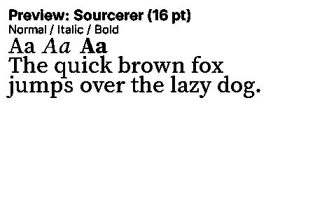 Sourcerer Duet font specimen