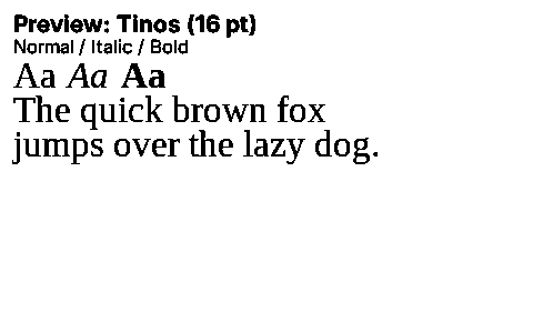 Tinos Duet font specimen